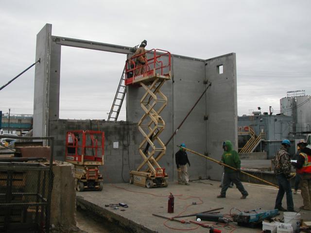 Smithfield Foods maintenance building — precast sandwich panel envelope during erection